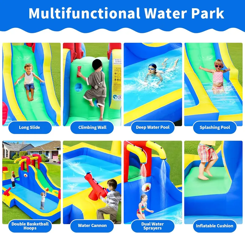 WELLFUNTIME Bouncy Castle with Water Cannon and Double Basketball Rings