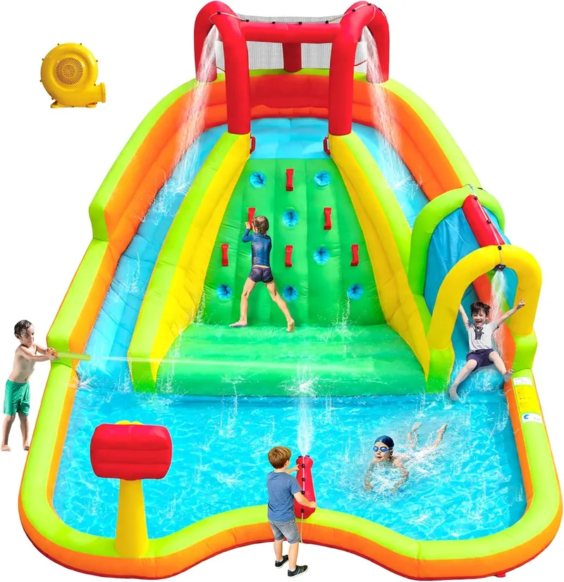 WELLFUNTIME Inflatable Water Double Slides Park