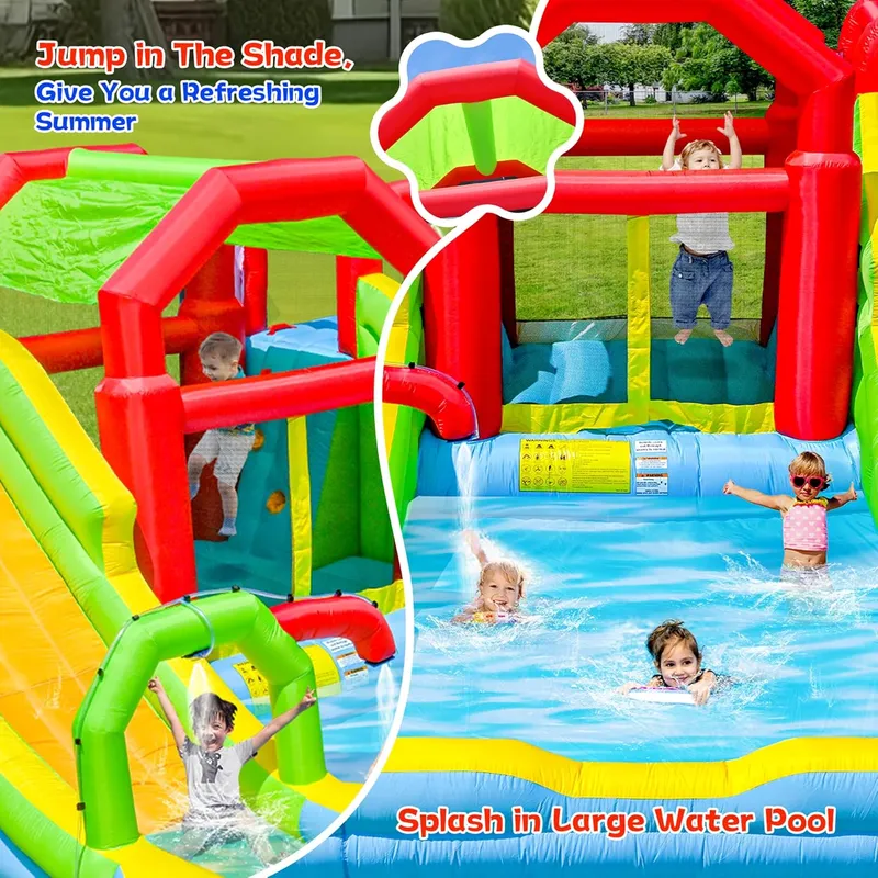 WELLFUNTIME Inflatable Water Park with Blower, 3 Water Pools
